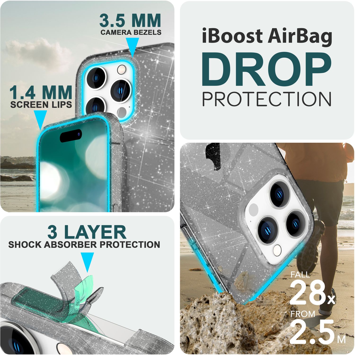 Glitzer Hülle für iPhone 15 Pro Max Bling Case Klar Silikon Handyhülle Tasche