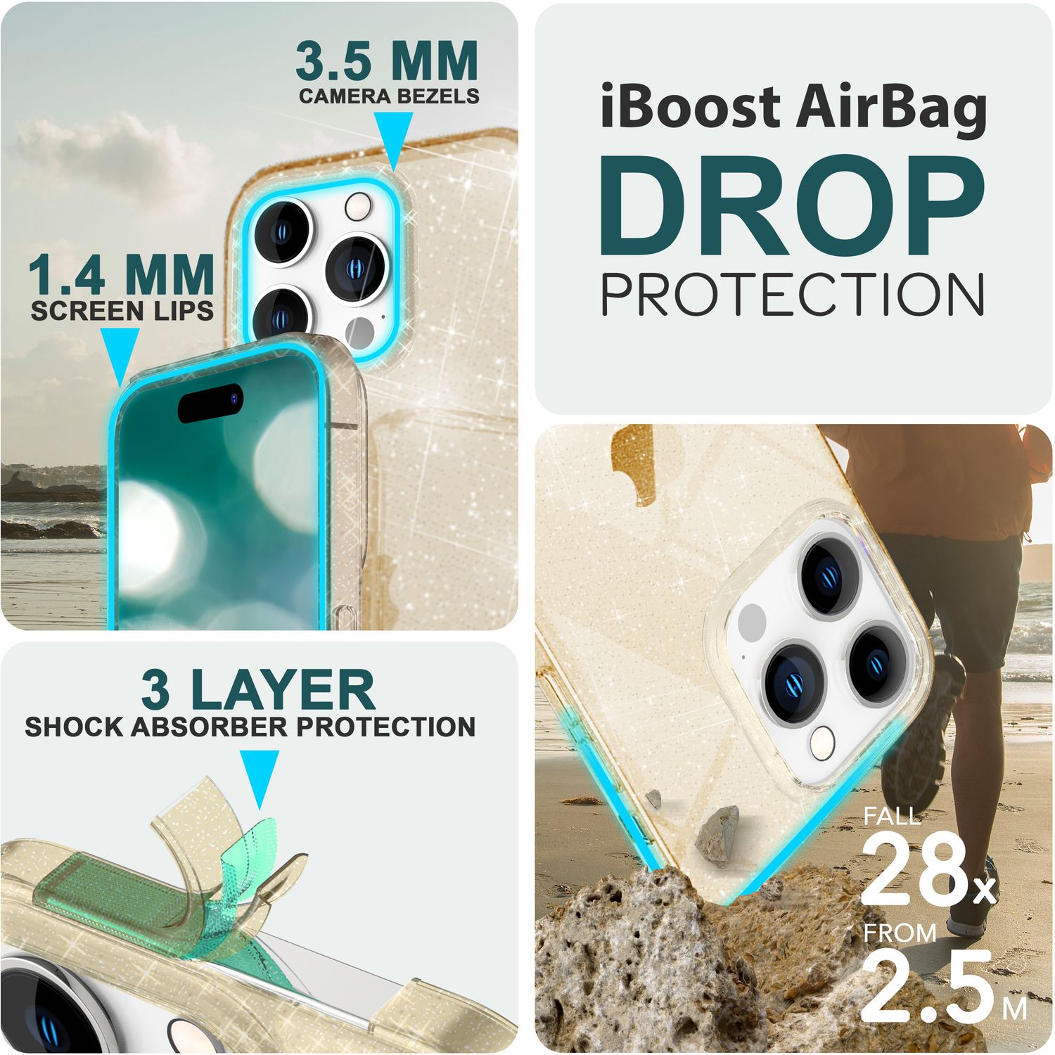 Glitzer Hülle für iPhone 15 Pro Max Bling Case Klar Silikon Handyhülle Tasche