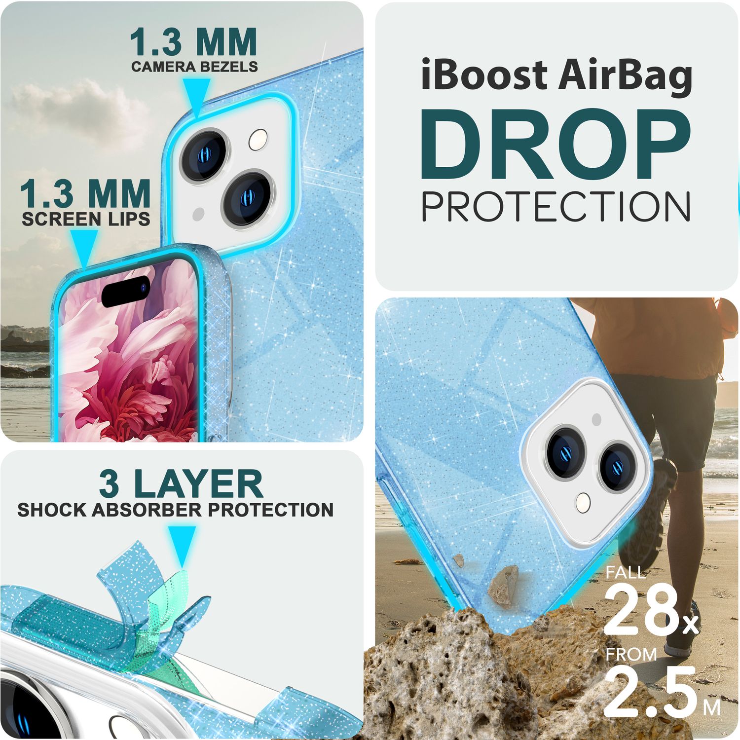 Glitzer Hülle für iPhone 15 Hybrid Bling Case Silikon Handyhülle Schutz Tasche