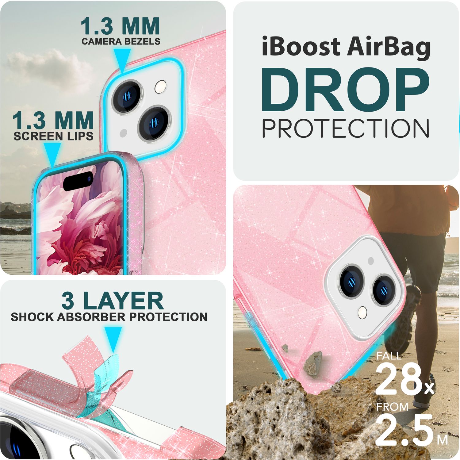 Glitzer Hülle für iPhone 15 Hybrid Bling Case Silikon Handyhülle Schutz Tasche