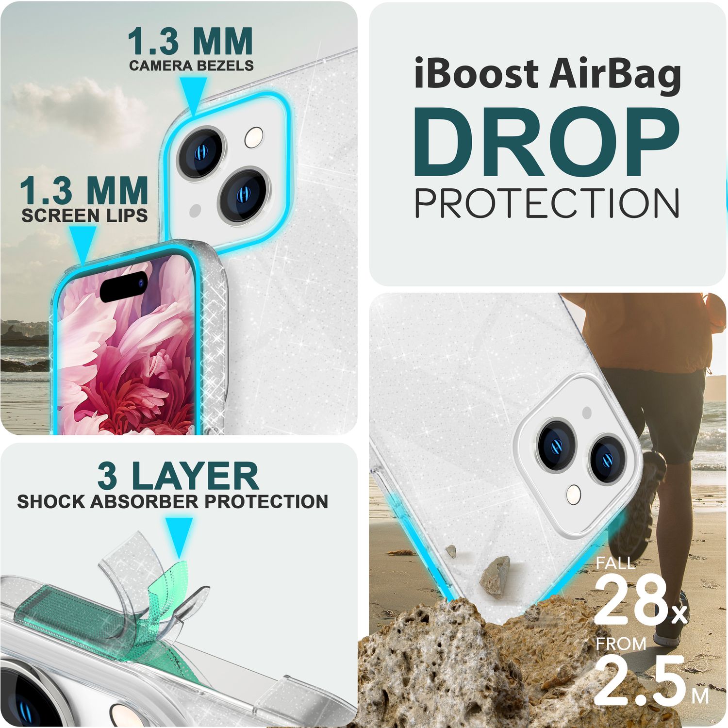 Glitzer Hülle für iPhone 15 Hybrid Bling Case Silikon Handyhülle Schutz Tasche