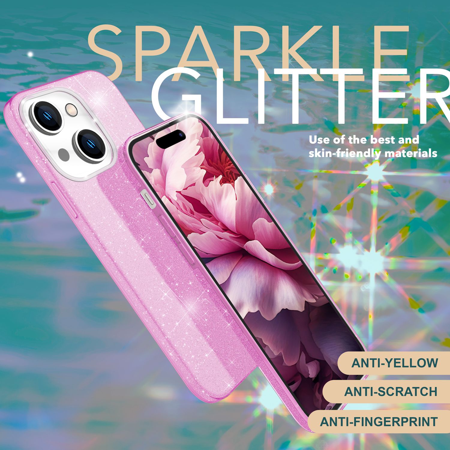 Glitzer Hülle für iPhone 15 Hybrid Bling Case Silikon Handyhülle Schutz Tasche