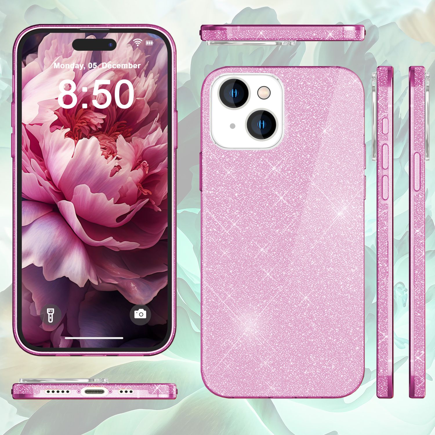 Glitzer Hülle für iPhone 15 Hybrid Bling Case Silikon Handyhülle Schutz Tasche