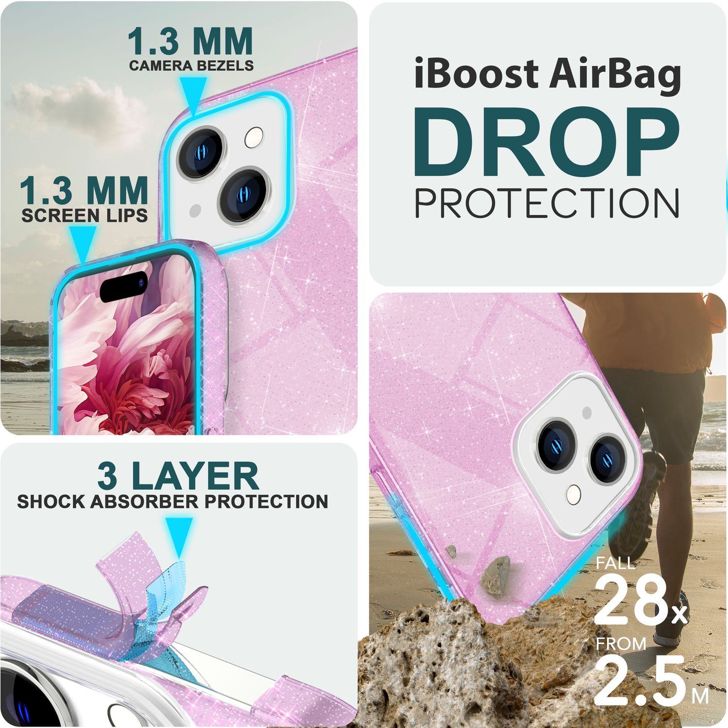 Glitzer Hülle für iPhone 15 Plus Hybrid Bling Case Silikon Handyhülle Tasche TPU