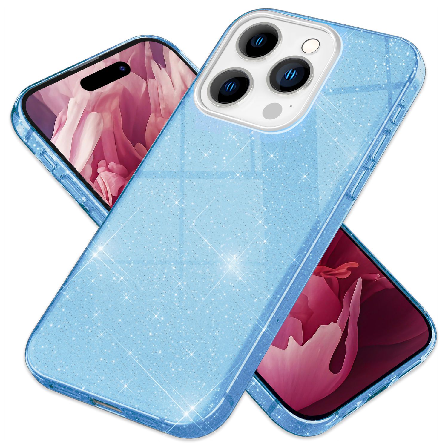 Glitzer Hülle für iPhone 15 Pro Hybrid Bling Case Silikon Handyhülle Schutz Etui