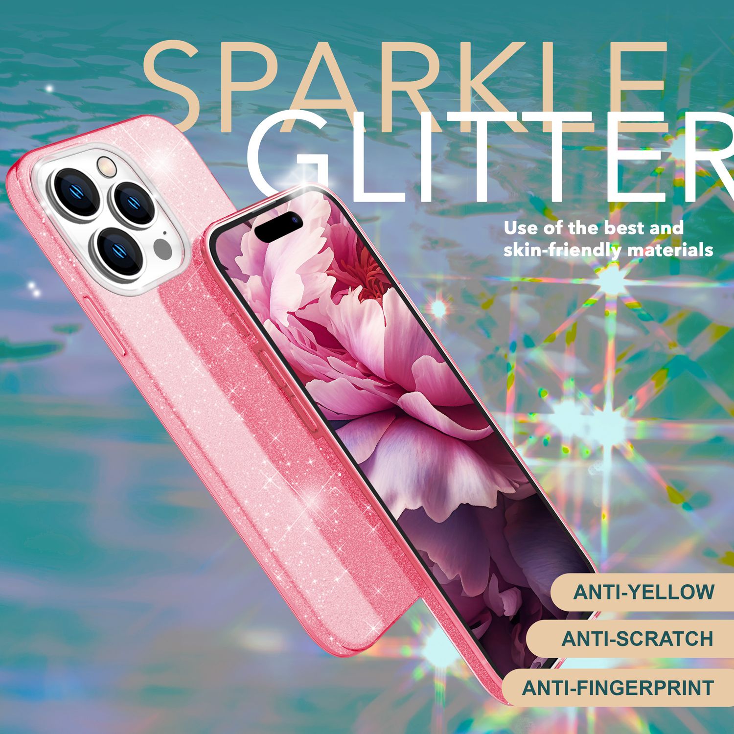 Glitzer Hülle für iPhone 15 Pro Hybrid Bling Case Silikon Handyhülle Schutz Etui