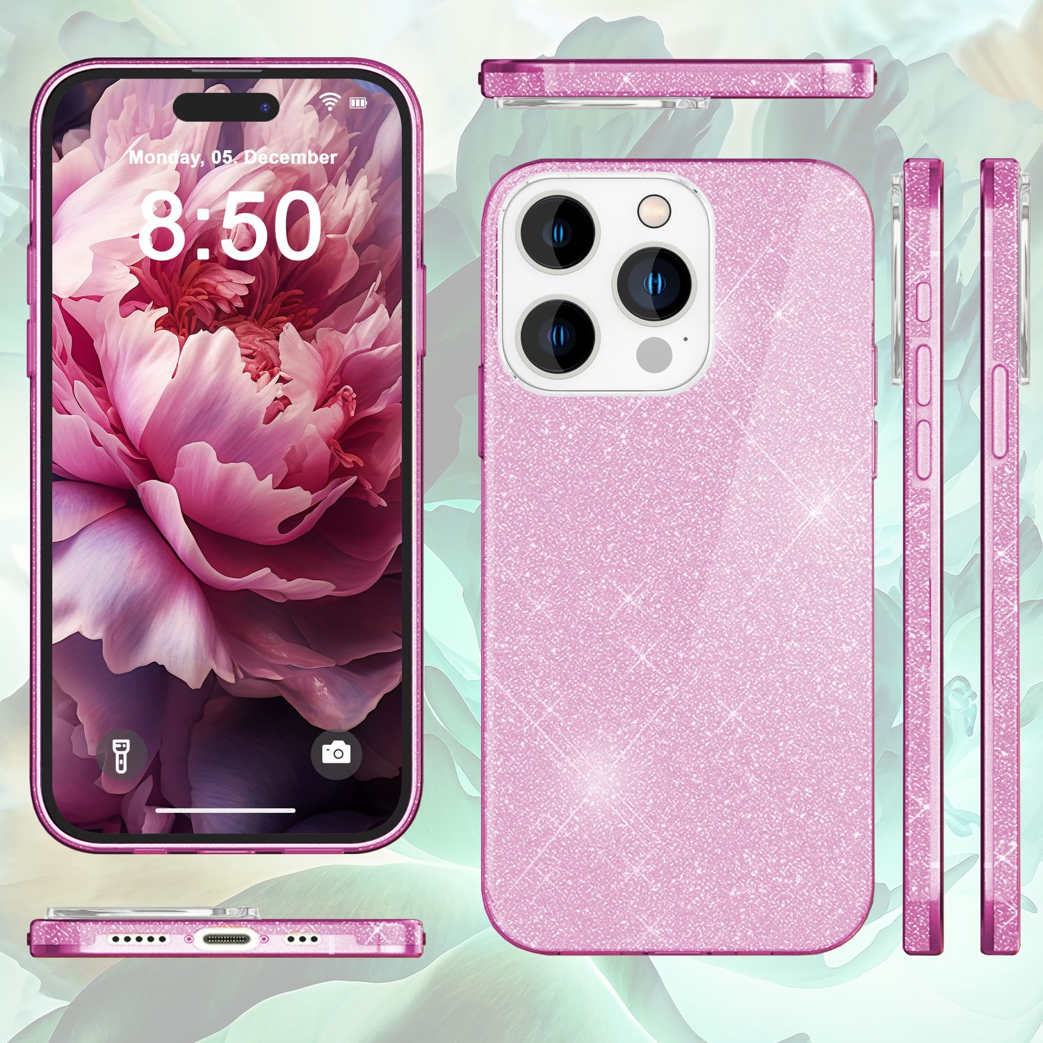 Glitzer Hülle für iPhone 15 Pro Hybrid Bling Case Silikon Handyhülle Schutz Etui