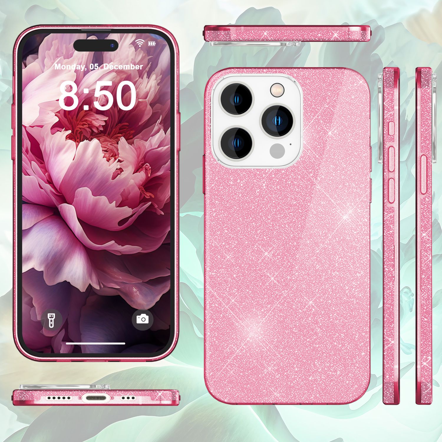 Glitzer Hülle für iPhone 15 Pro Hybrid Bling Case Silikon Handyhülle Schutz Etui