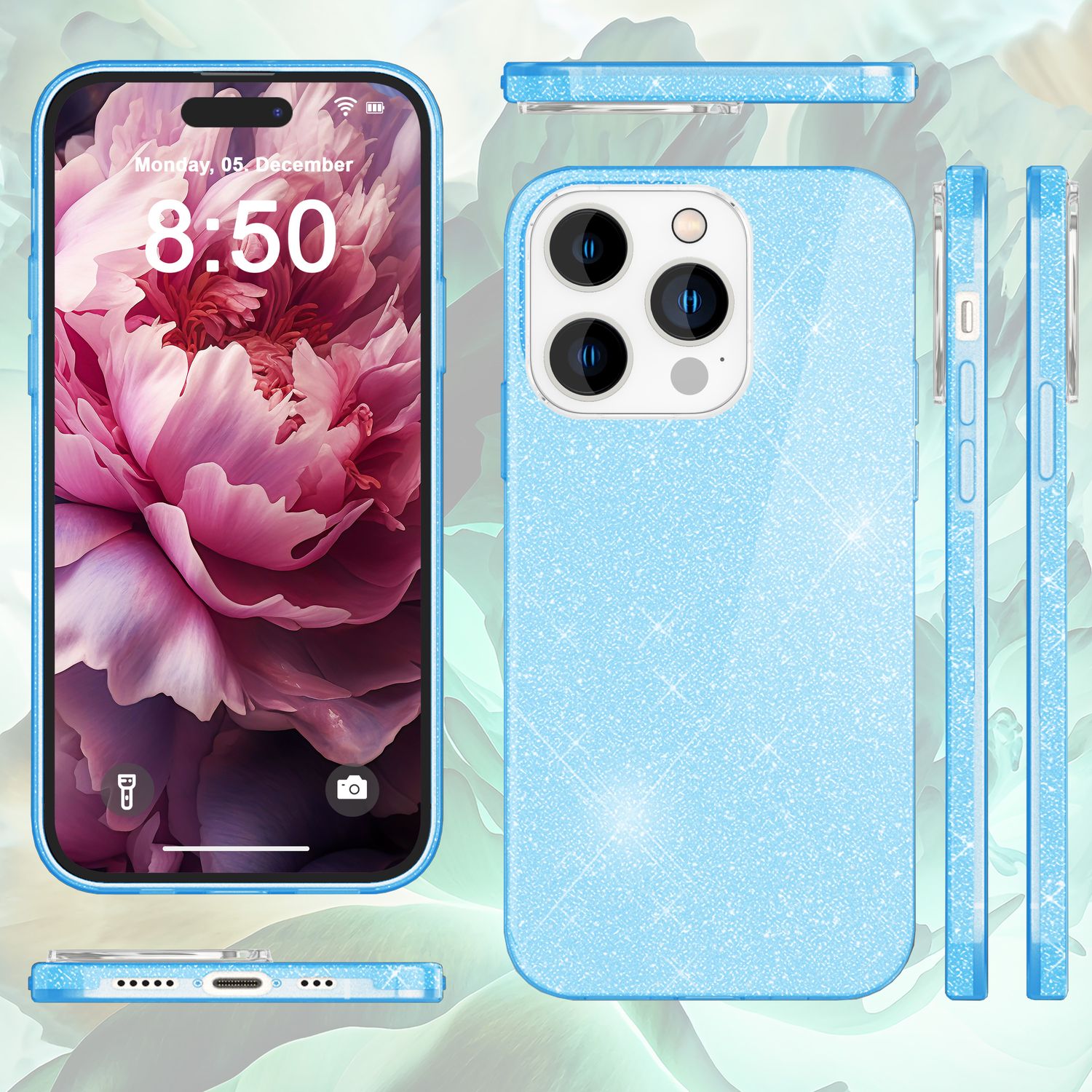 Glitzer Hülle für iPhone 15 Pro Hybrid Bling Case Silikon Handyhülle Schutz Etui