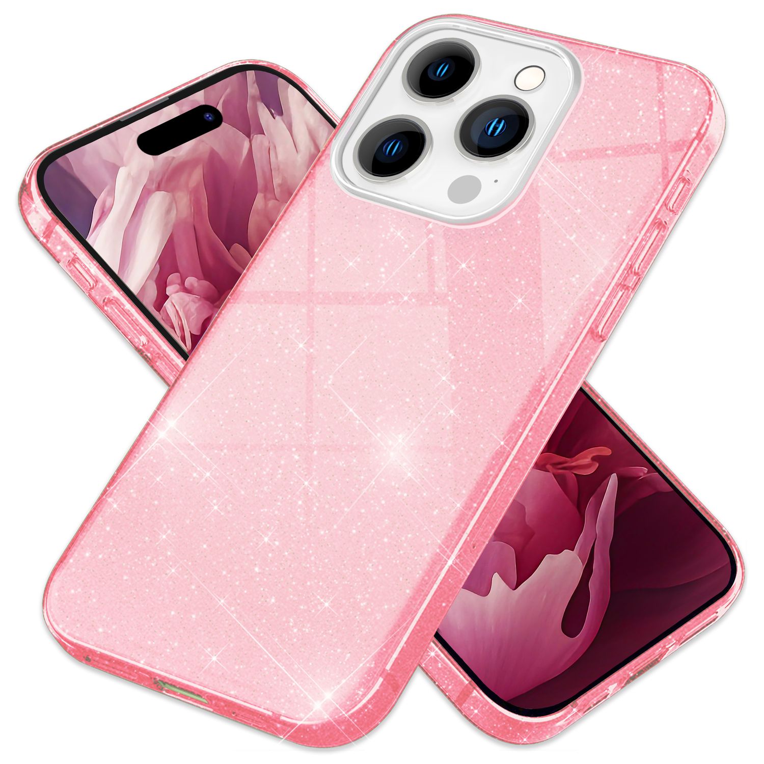 Glitzer Hülle für iPhone 15 Pro Max Hybrid Bling Case Silikon Handyhülle Tasche Pink NALIA Protective Hülle