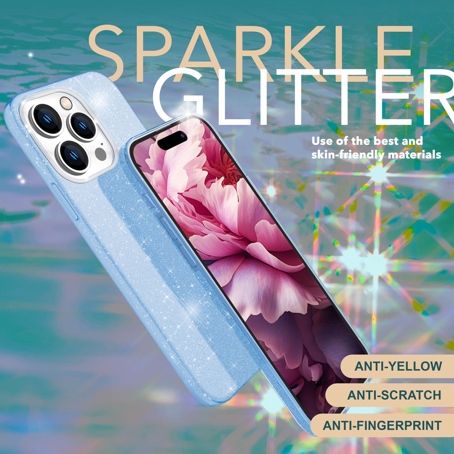 Glitzer Hülle für iPhone 15 Pro Max Hybrid Bling Case Silikon Handyhülle Tasche Blau NALIA Protective Hülle