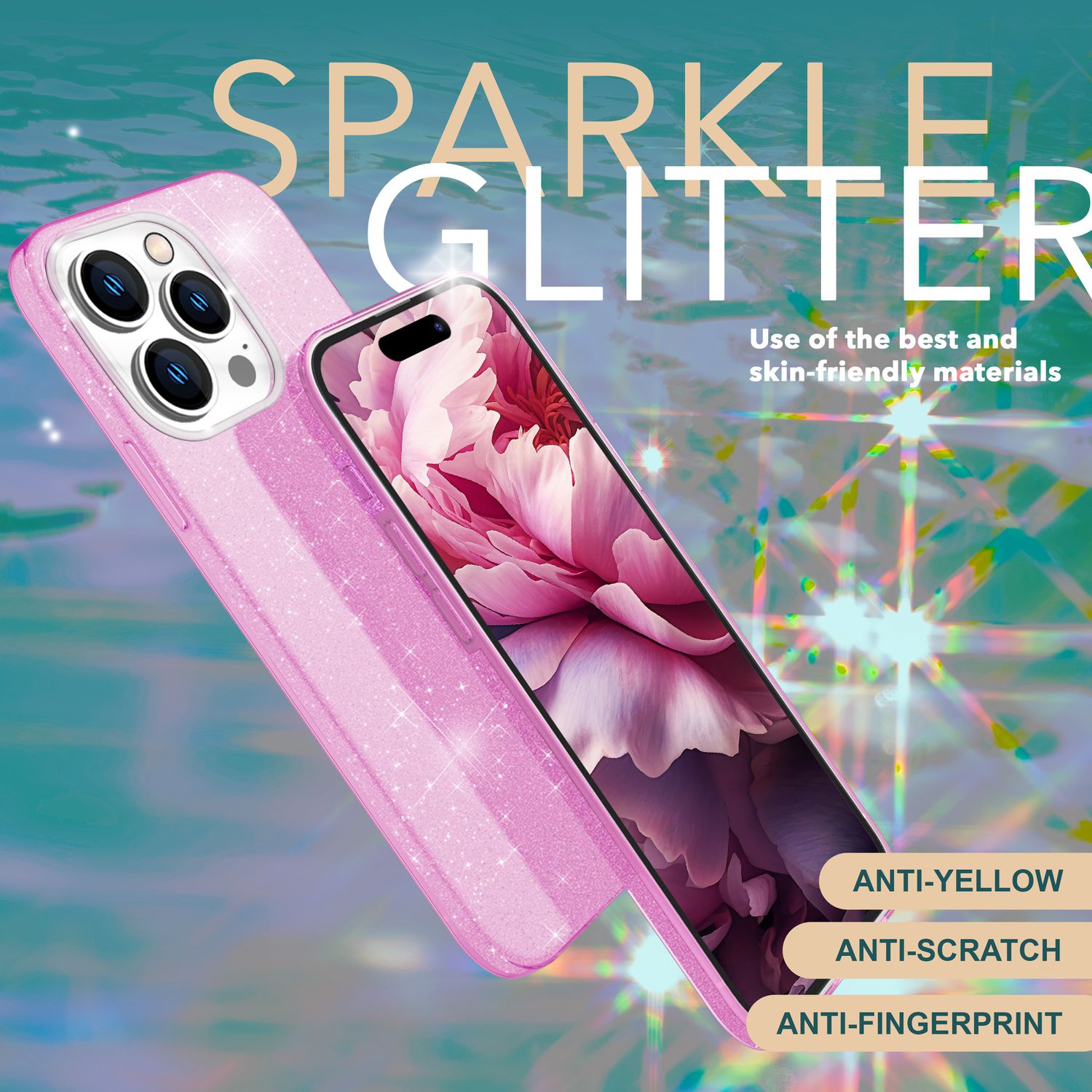 Glitzer Hülle für iPhone 15 Pro Max Hybrid Bling Case Silikon Handyhülle Tasche Lila NALIA Protective Hülle