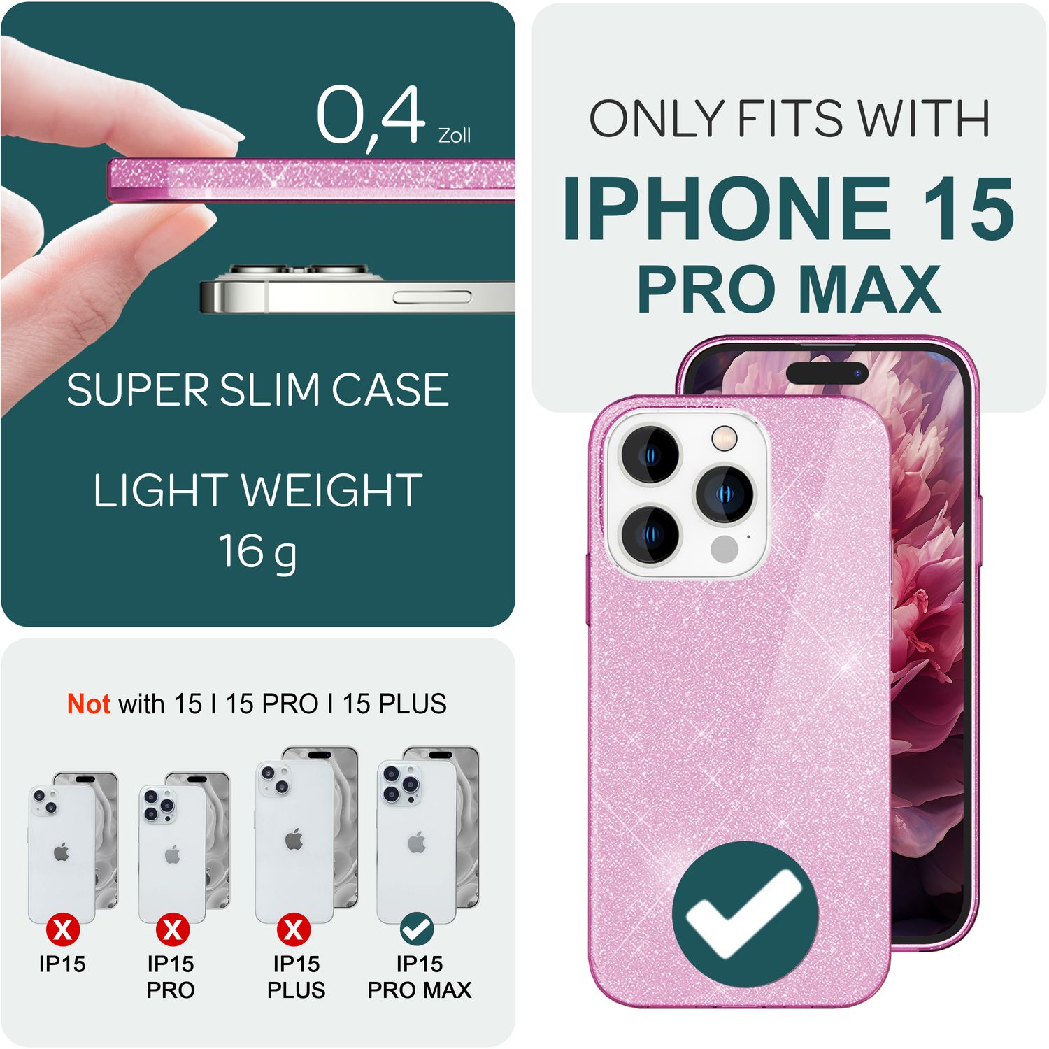 Glitzer Hülle für iPhone 15 Pro Max Hybrid Bling Case Silikon Handyhülle Tasche Lila NALIA Protective Hülle