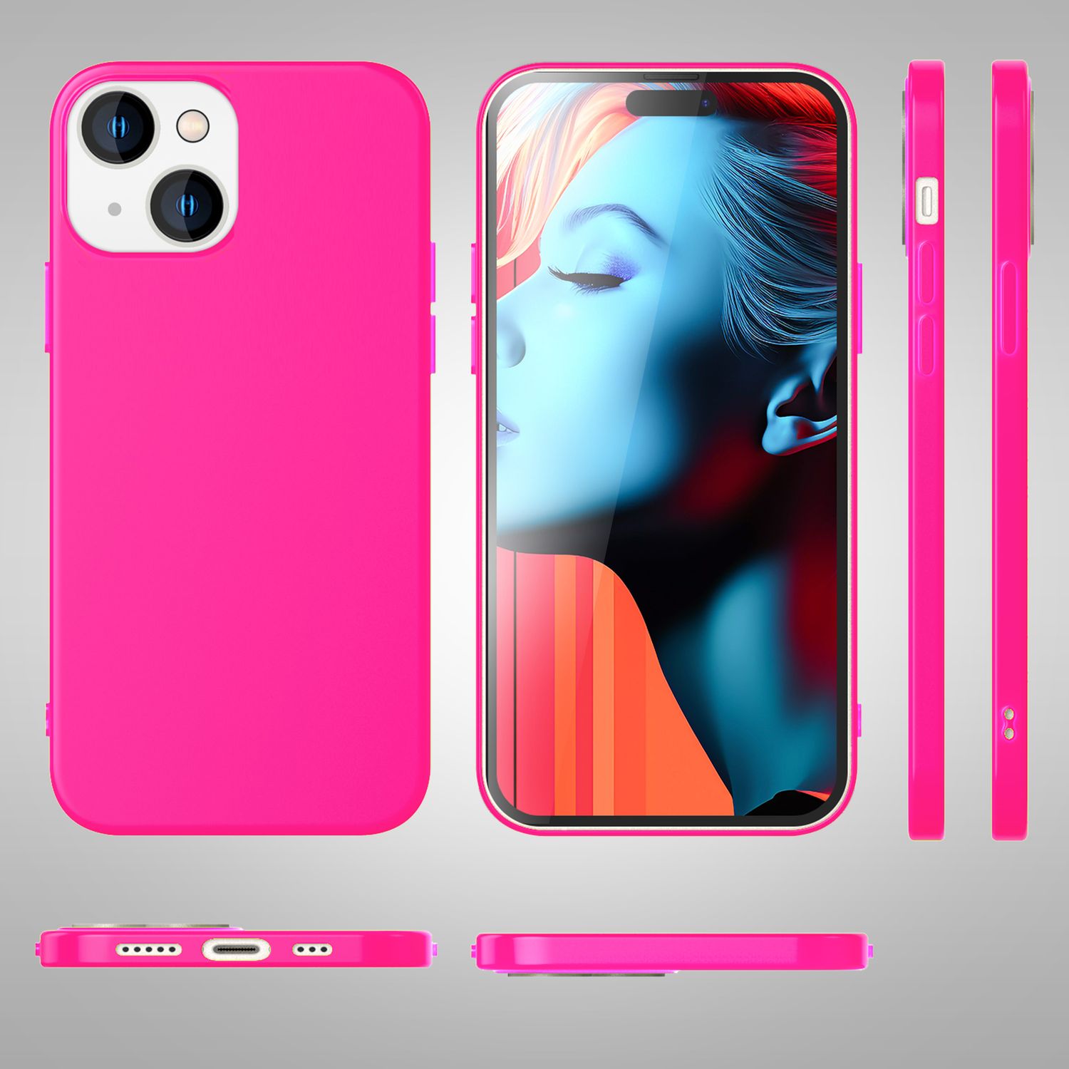 Hülle Neon für iPhone 15 Plus Silikon Schutzhülle Bunt Slim Case Handyhülle Soft