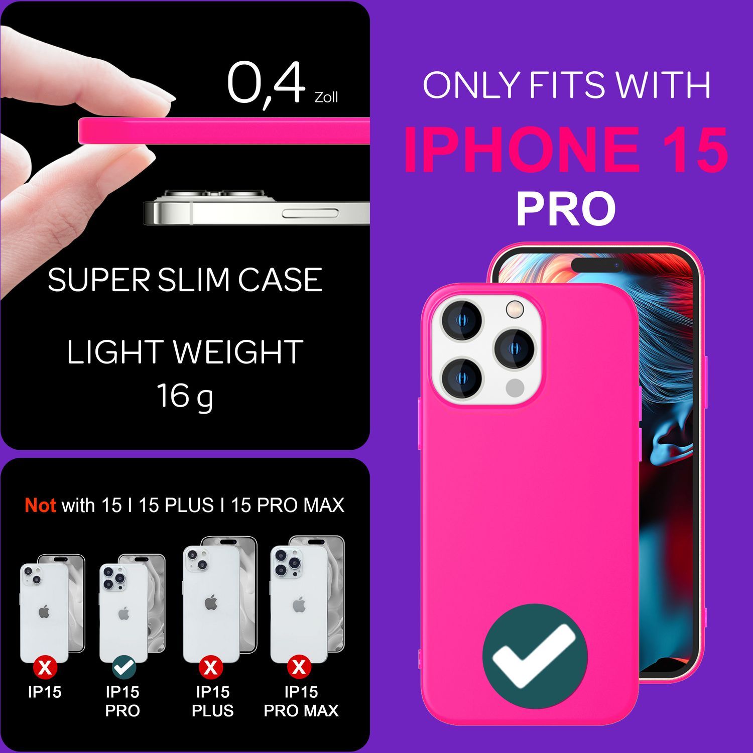 Hülle Neon für iPhone 15 Pro Silikon Schutzhülle Bunt Slim Case Handyhülle Cover