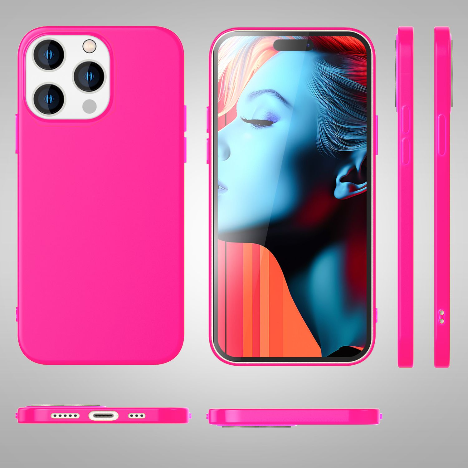 Hülle Neon für iPhone 15 Pro Max Silikon Schutzhülle Bunt Case Handyhülle Cover