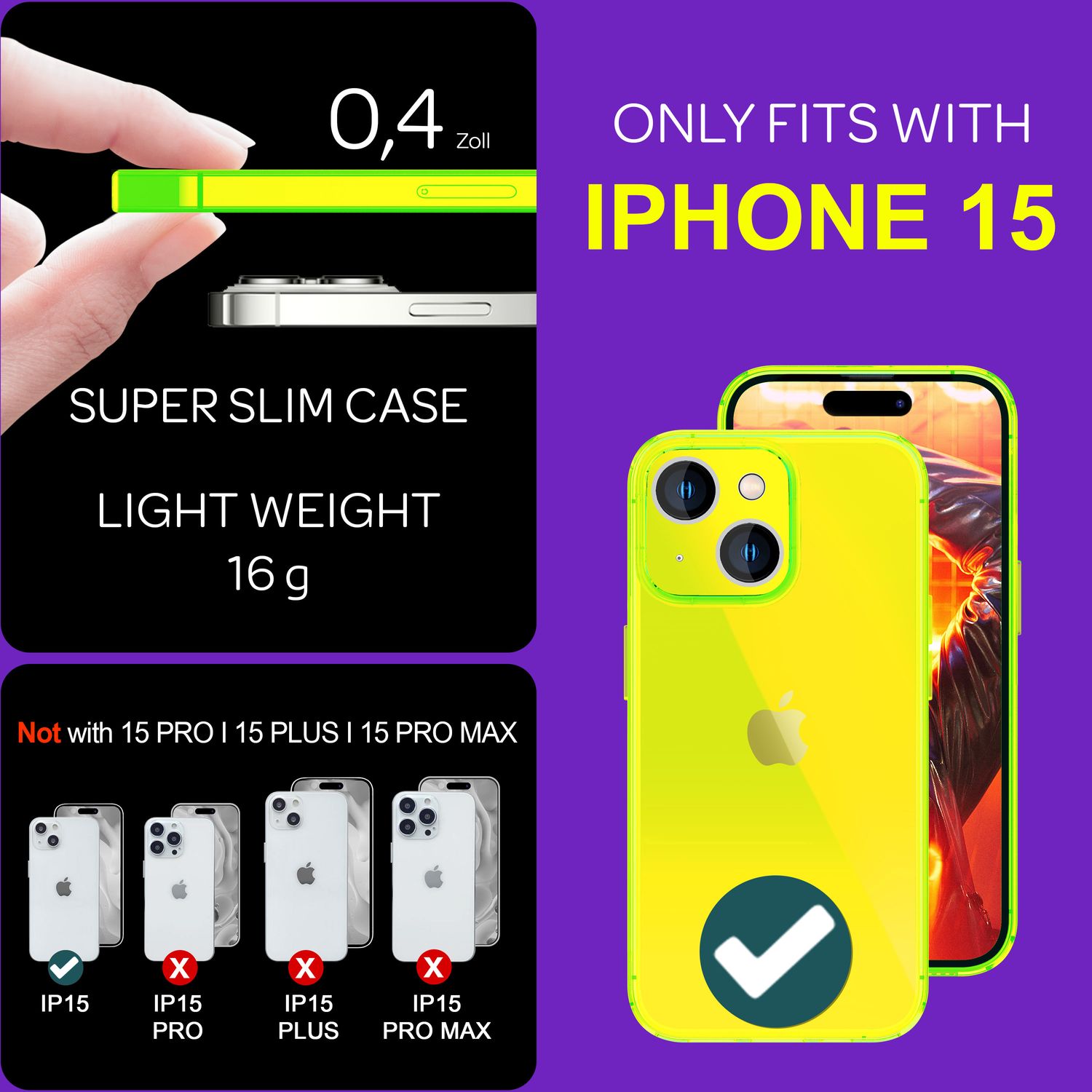 Hülle Neon Klar für iPhone 15 Bunt Leuchtend Silikon Handyhülle Slim Schutz Case