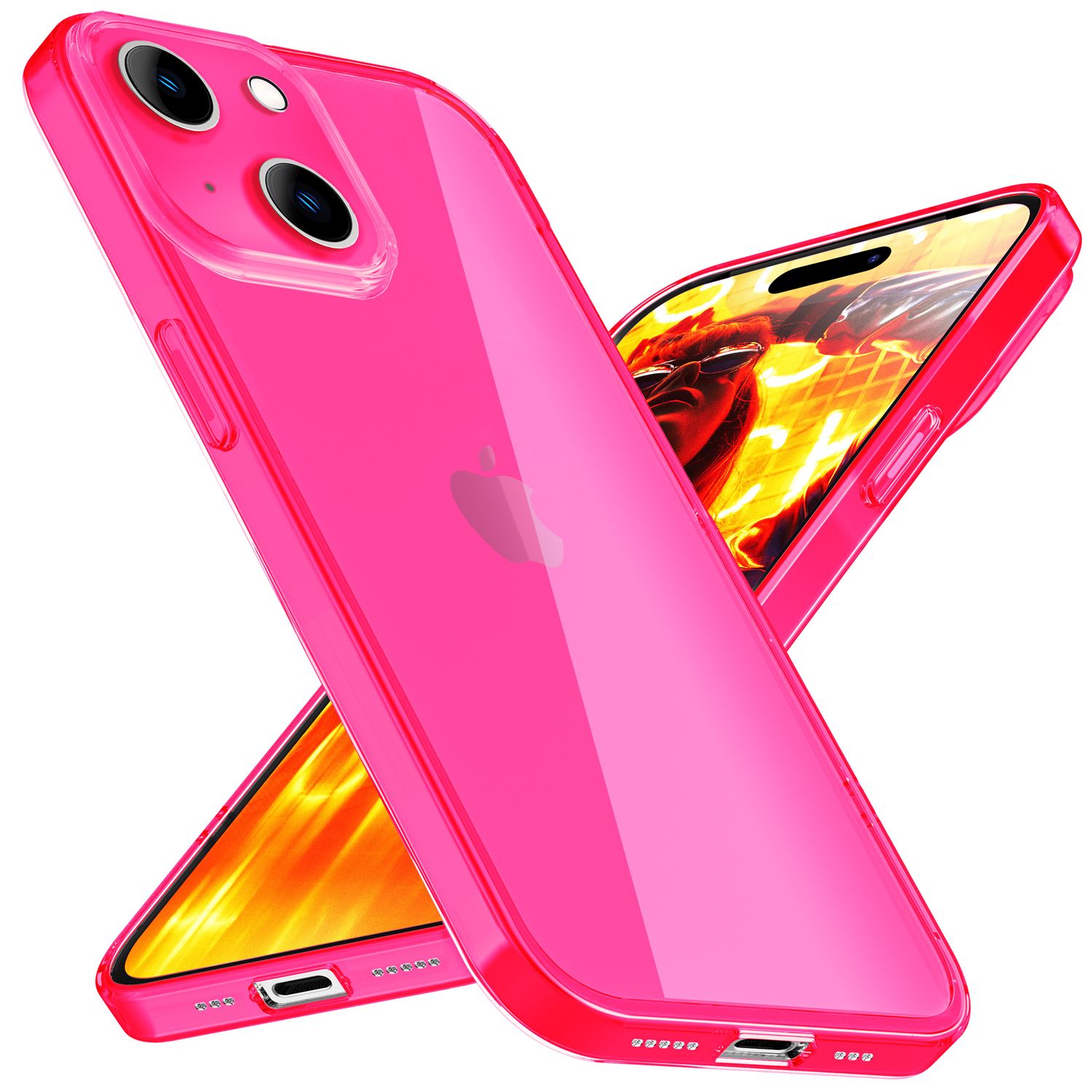 Hülle Neon Klar für iPhone 15 Bunt Leuchtend Silikon Handyhülle Slim Schutz Case