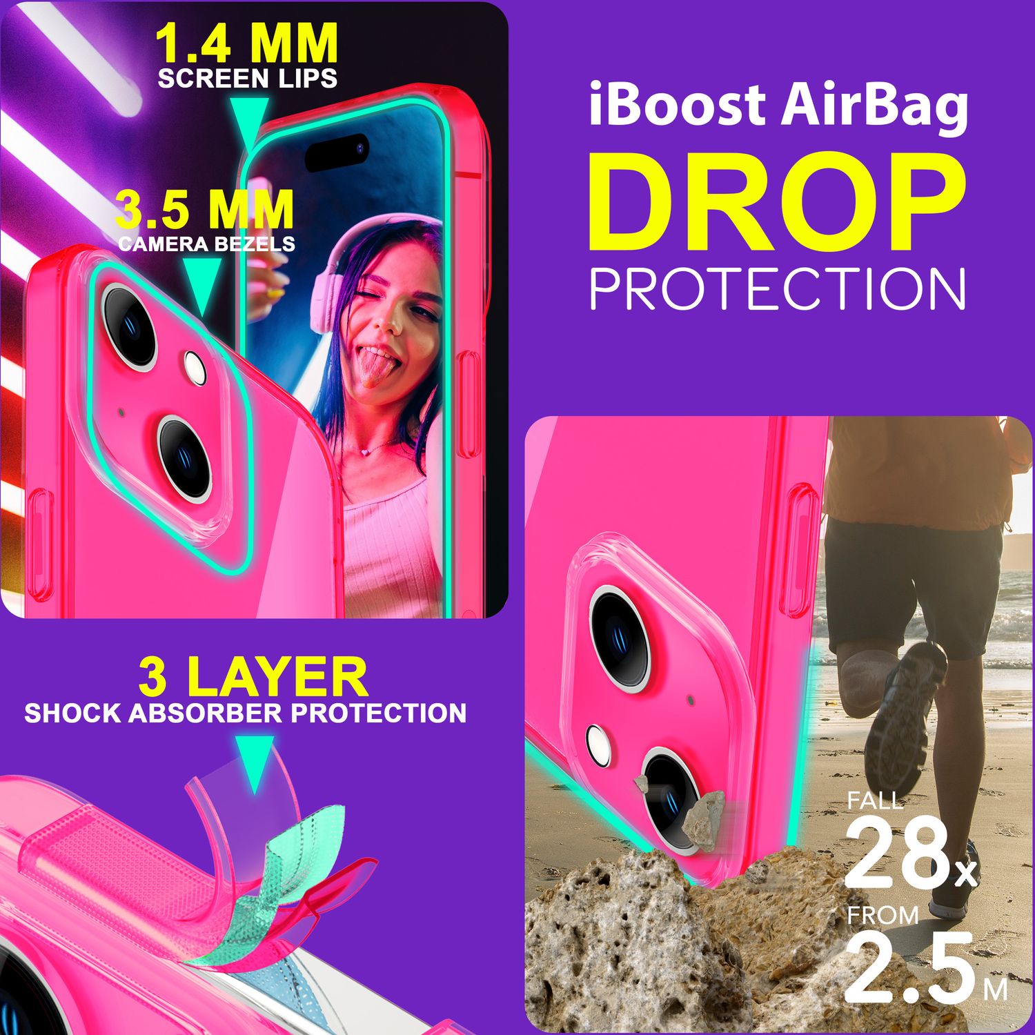 Hülle Neon Klar für iPhone 15 Bunt Leuchtend Silikon Handyhülle Slim Schutz Case