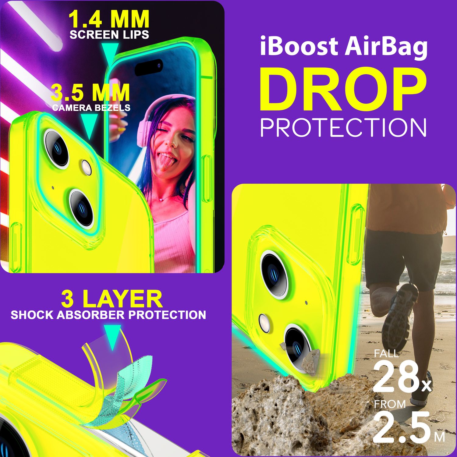 Hülle Neon Klar für iPhone 15 Bunt Leuchtend Silikon Handyhülle Slim Schutz Case