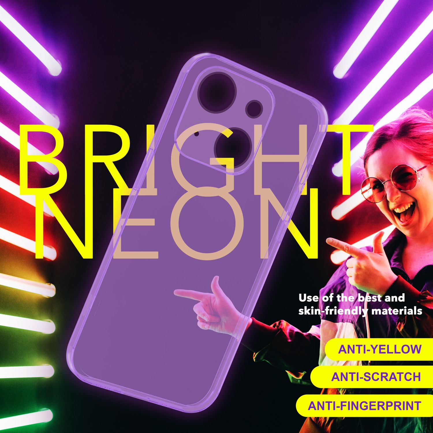 Hülle Neon Klar für iPhone 15 Bunt Leuchtend Silikon Handyhülle Slim Schutz Case