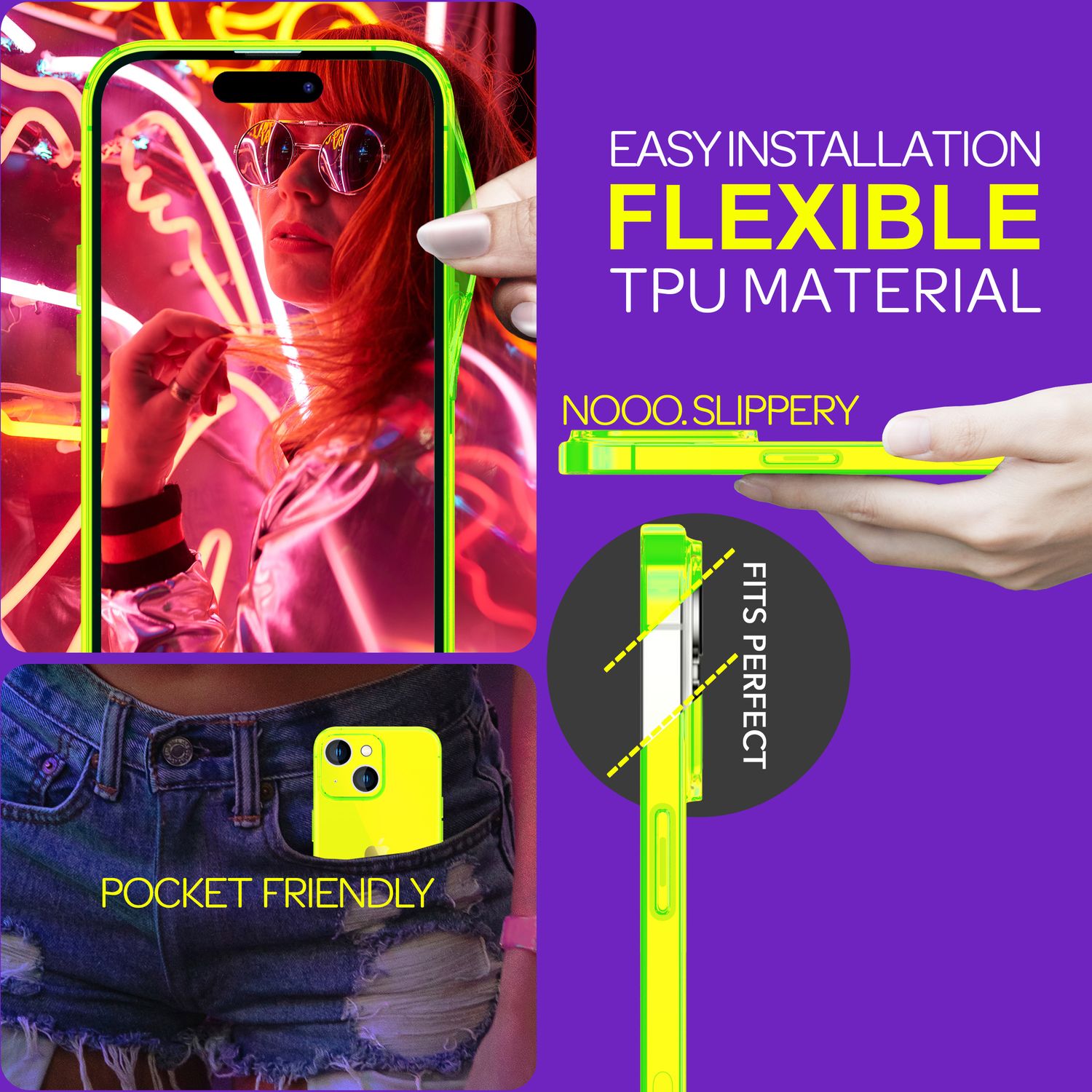 Hülle Neon Klar für iPhone 15 Bunt Leuchtend Silikon Handyhülle Slim Schutz Case