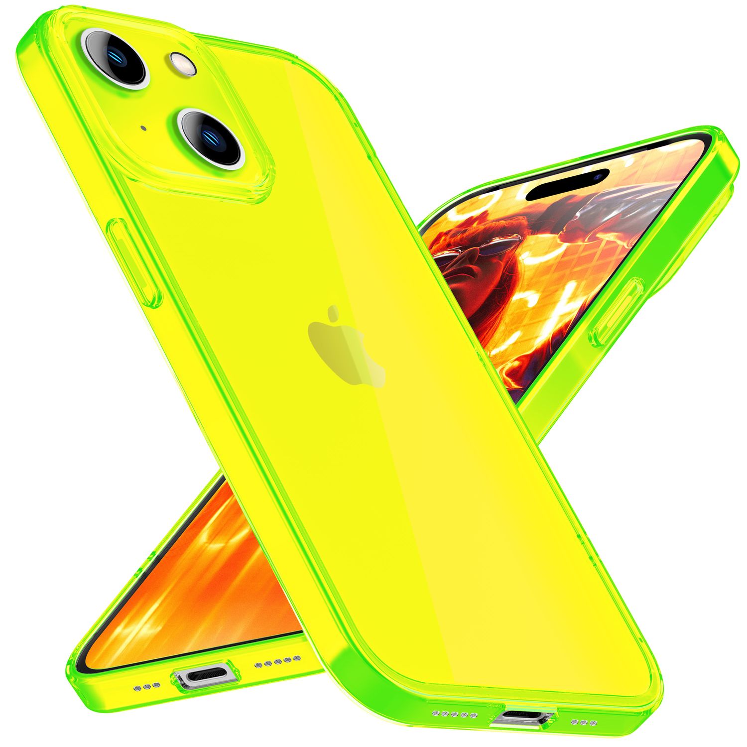 Hülle Neon Klar für iPhone 15 Plus Bunt Leuchtend Silikon Handyhülle Schutz Case