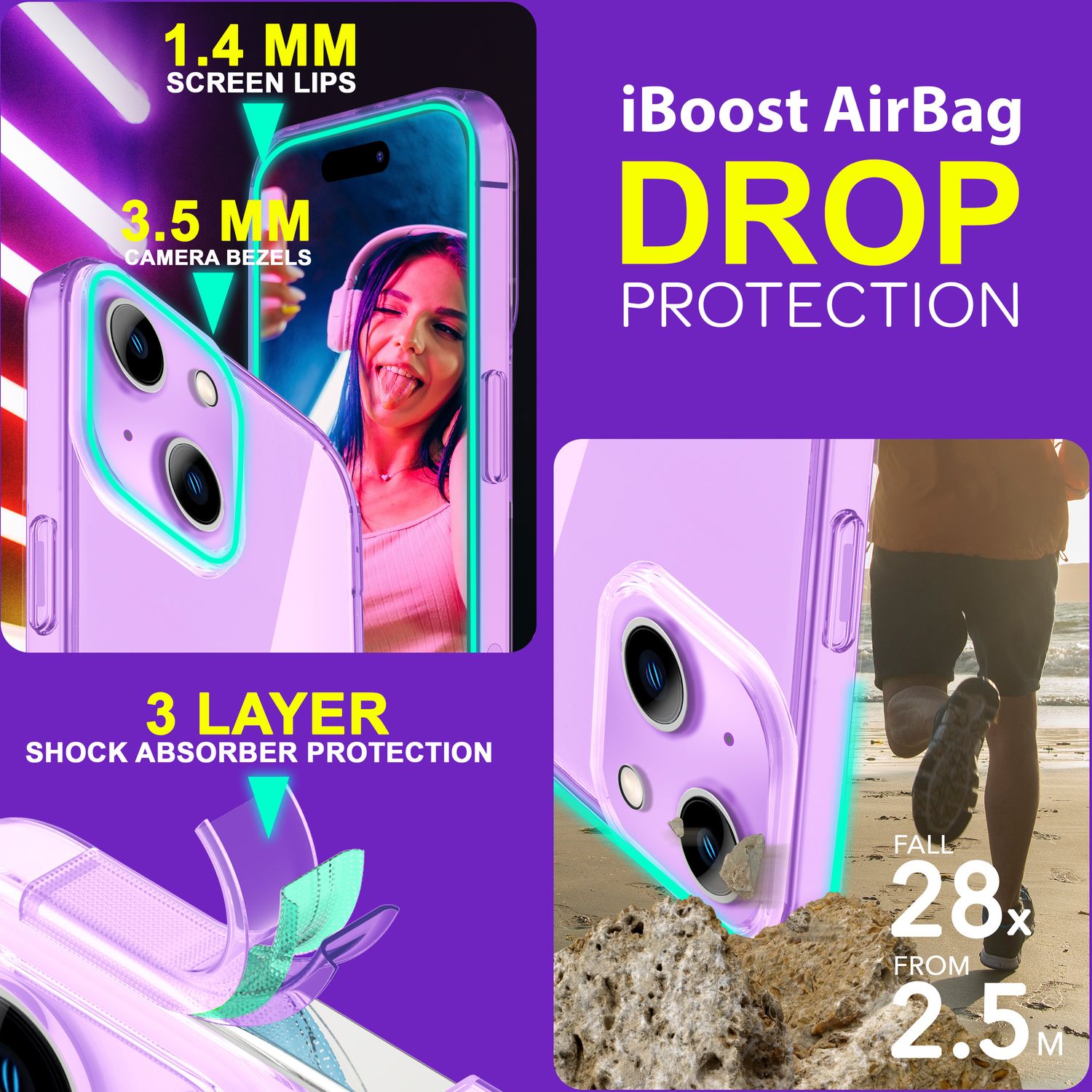 Hülle Neon Klar für iPhone 15 Plus Bunt Leuchtend Silikon Handyhülle Schutz Case