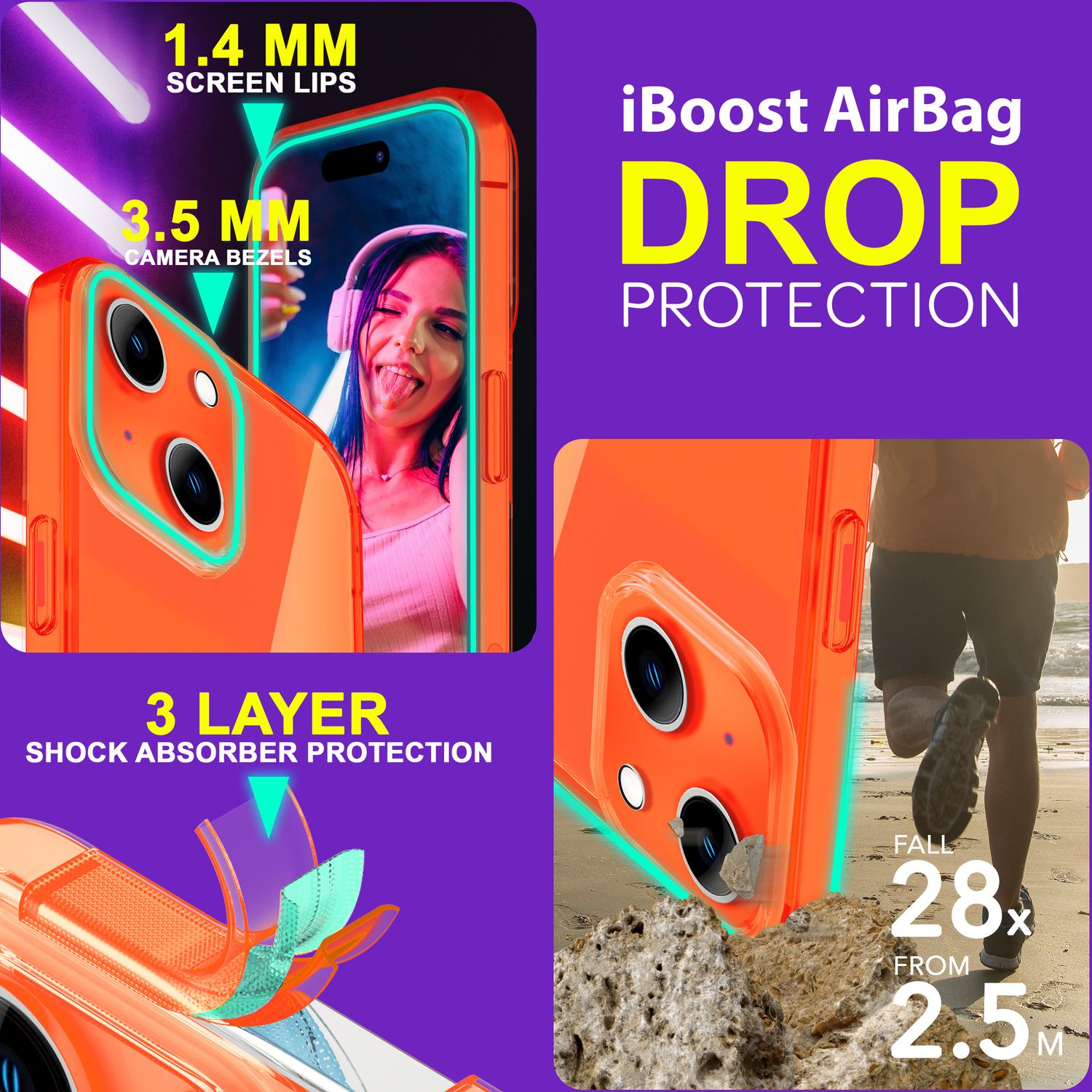 Hülle Neon Klar für iPhone 15 Plus Bunt Leuchtend Silikon Handyhülle Schutz Case