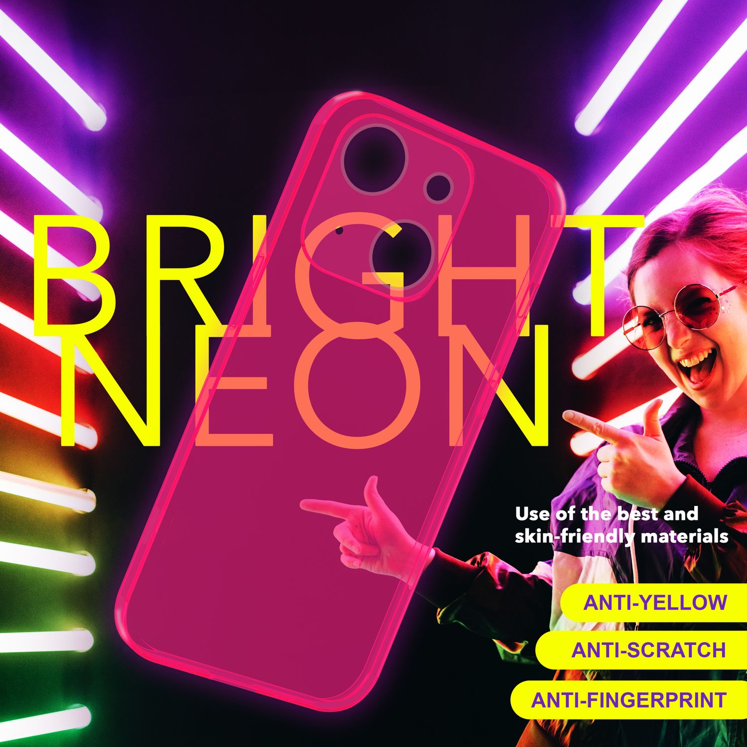 Hülle Neon Klar für iPhone 15 Plus Bunt Leuchtend Silikon Handyhülle Schutz Case
