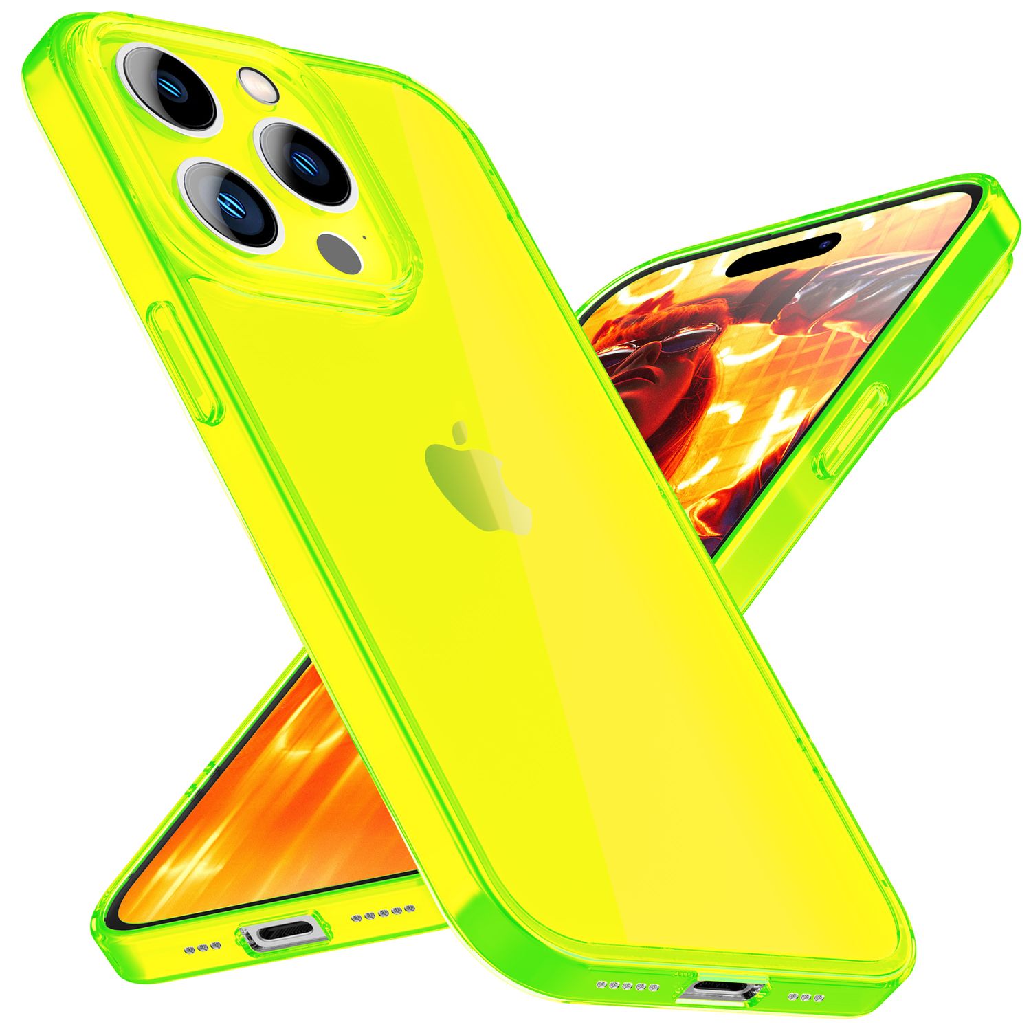 Hülle Neon Klar für iPhone 15 Pro Bunt Leuchtend Silikon Handyhülle Schutz Cover