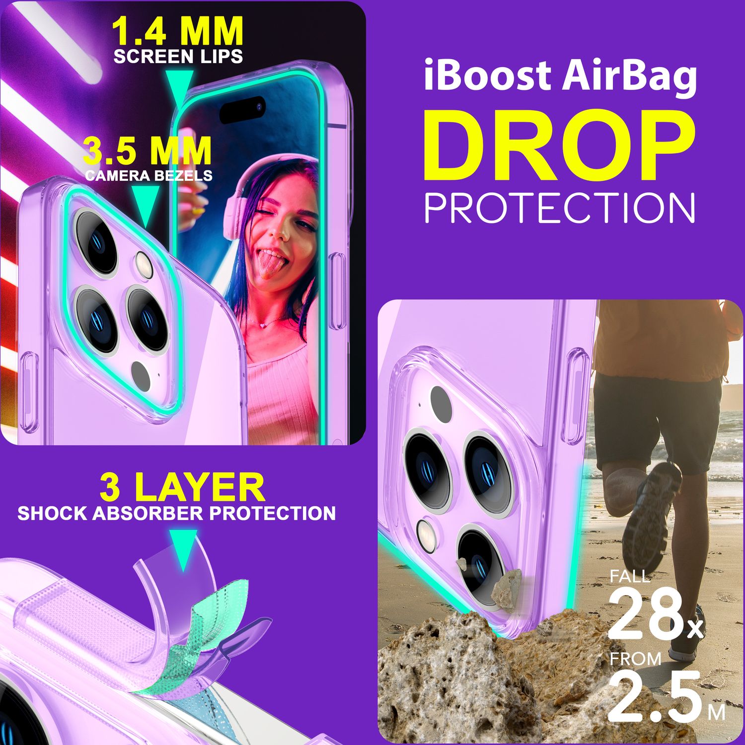 Hülle Neon Klar für iPhone 15 Pro Bunt Leuchtend Silikon Handyhülle Schutz Cover