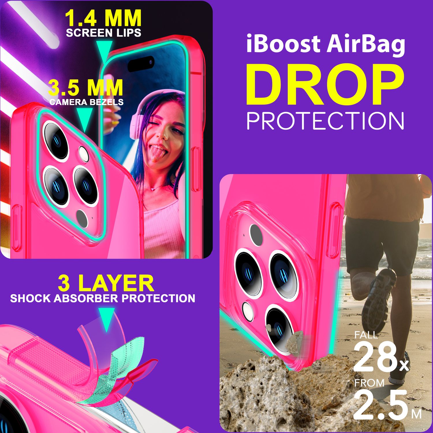 Hülle Neon Klar für iPhone 15 Pro Bunt Leuchtend Silikon Handyhülle Schutz Cover