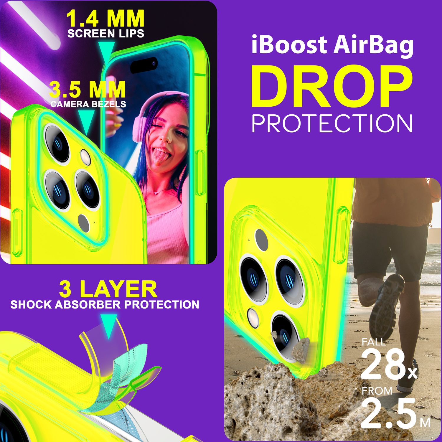 Hülle Neon Klar für iPhone 15 Pro Bunt Leuchtend Silikon Handyhülle Schutz Cover