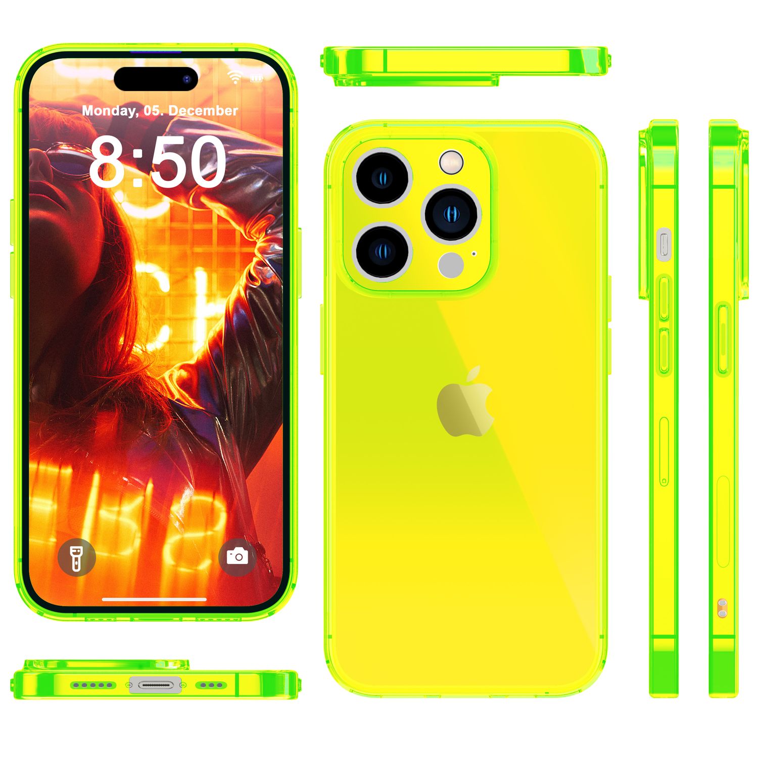Hülle Neon Klar für iPhone 15 Pro Bunt Leuchtend Silikon Handyhülle Schutz Cover