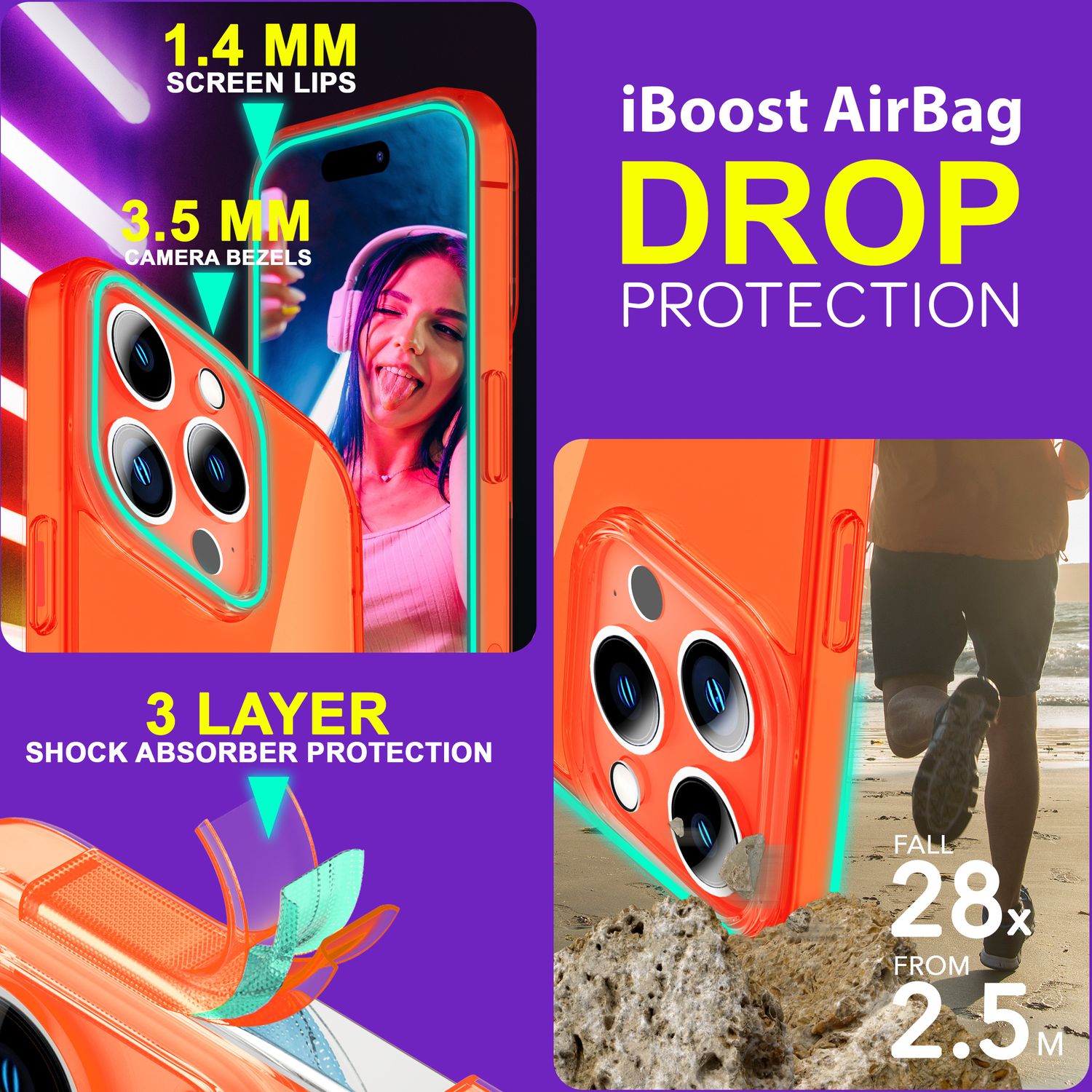 Hülle Neon Klar für iPhone 15 Pro Max Bunt Leuchtend Silikon Handyhülle TPU Case