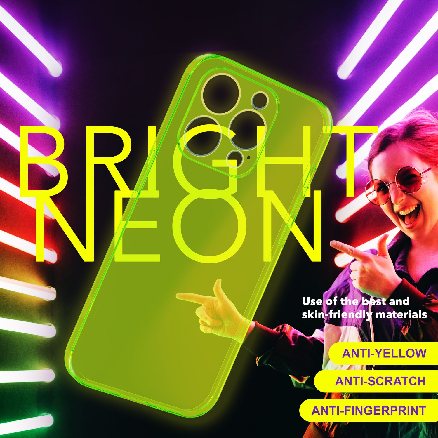 Hülle Neon Klar für iPhone 15 Pro Max Bunt Leuchtend Silikon Handyhülle TPU Case