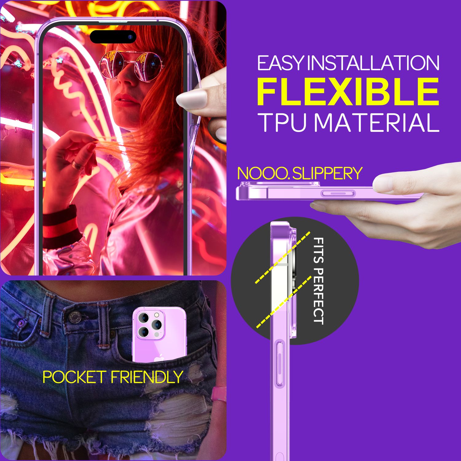 Hülle Neon Klar für iPhone 15 Pro Max Bunt Leuchtend Silikon Handyhülle TPU Case