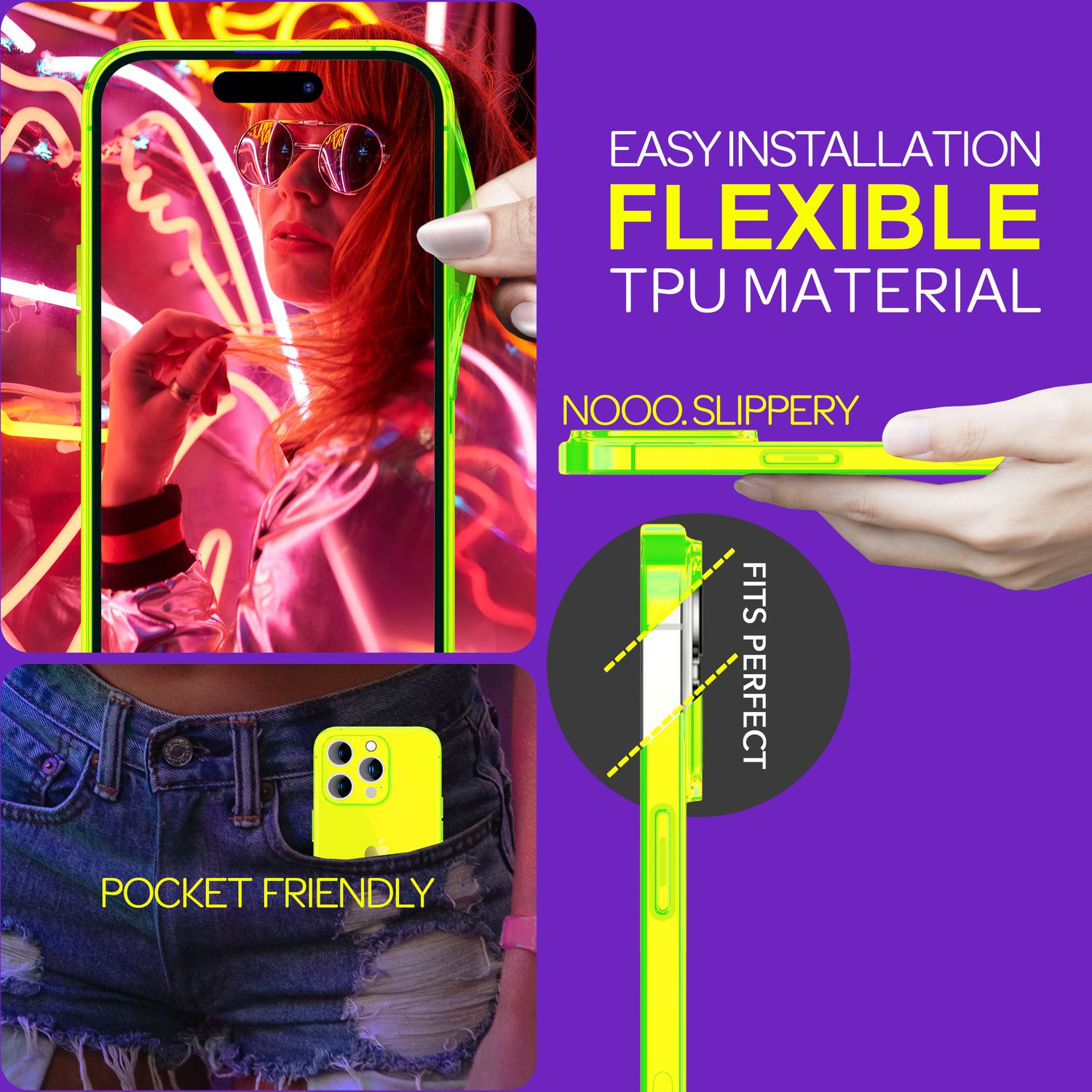 Hülle Neon Klar für iPhone 15 Pro Max Bunt Leuchtend Silikon Handyhülle TPU Case