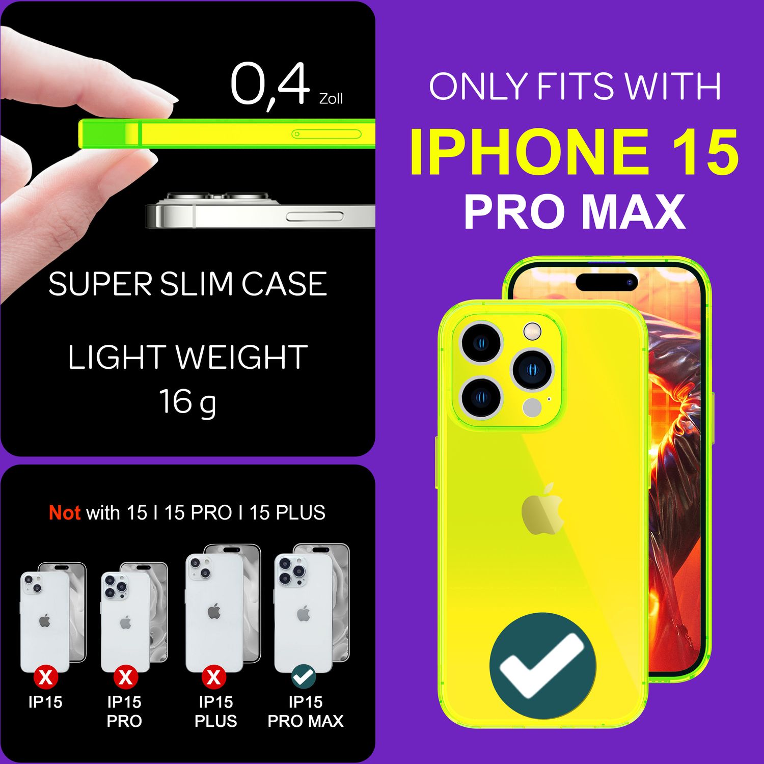 Hülle Neon Klar für iPhone 15 Pro Max Bunt Leuchtend Silikon Handyhülle TPU Case