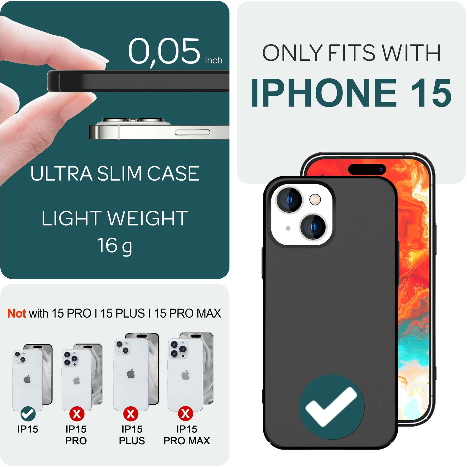 Dünne 0,5mm Hülle für iPhone 15 Hard Case Matt Ultra Slim Handyhülle Schutzhülle Schwarz NALIA SlimFit Hülle