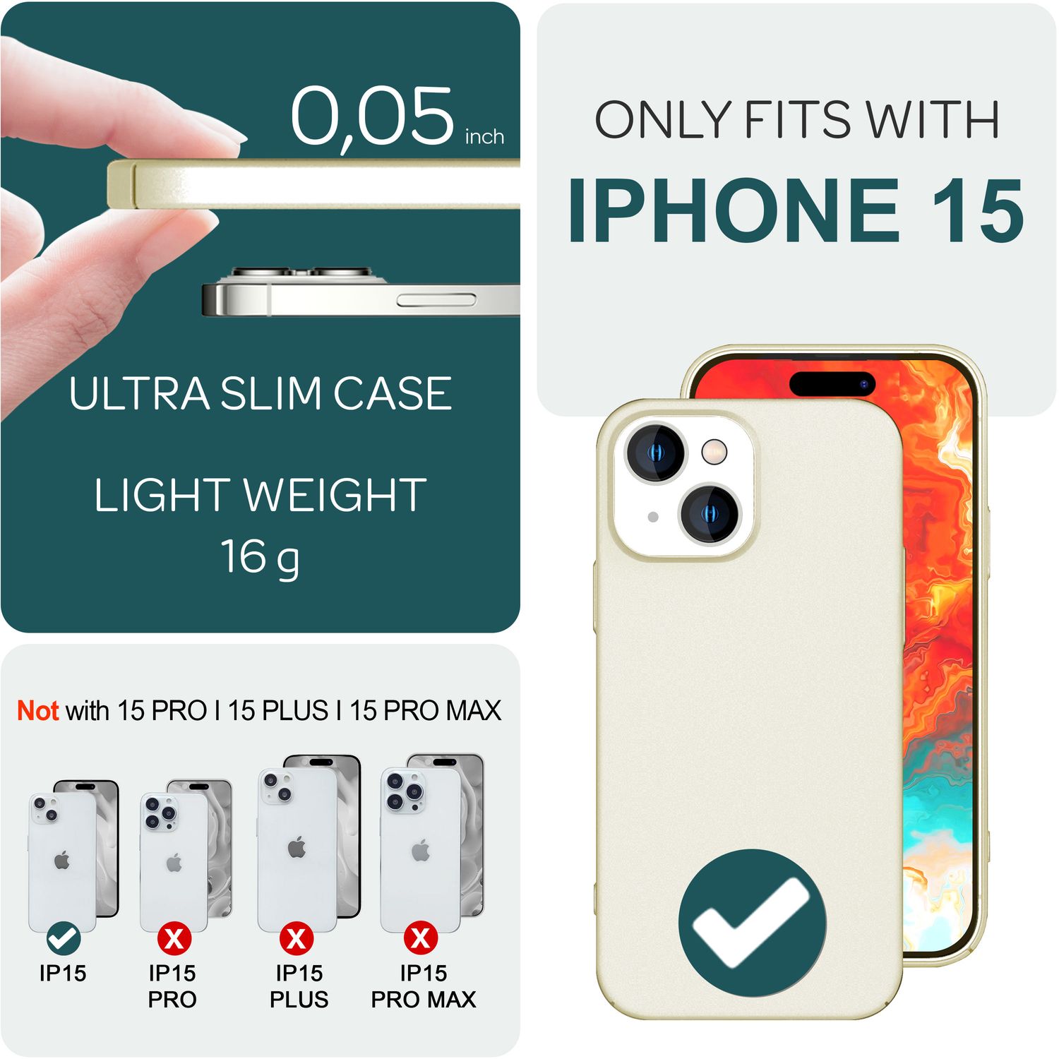 Dünne 0,5mm Hülle für iPhone 15 Hard Case Matt Ultra Slim Handyhülle Schutzhülle Creme Beige NALIA SlimFit Hülle