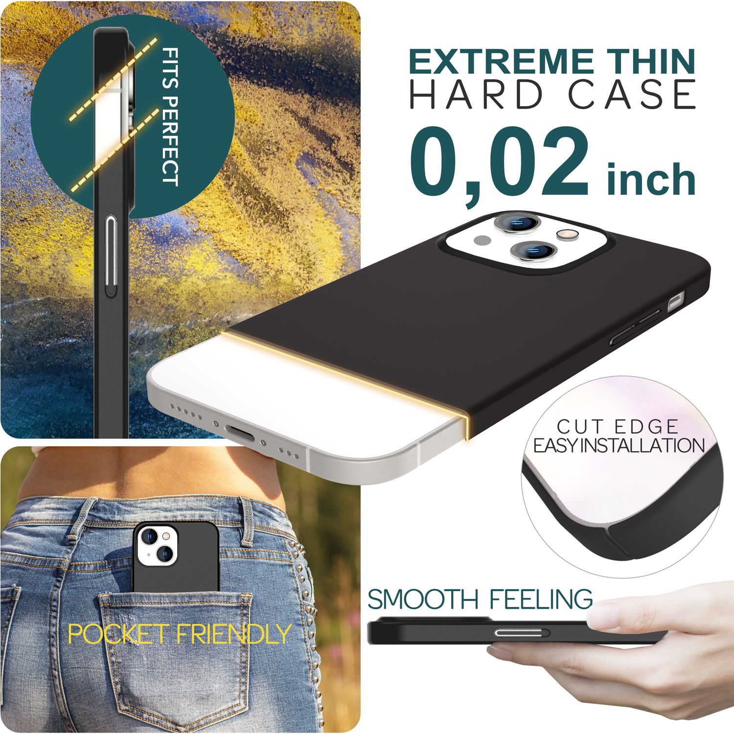 Dünne 0,5mm Hülle für iPhone 15 Plus Hard Case Ultra Slim Handyhülle Schutzhülle Schwarz NALIA SlimFit Hülle