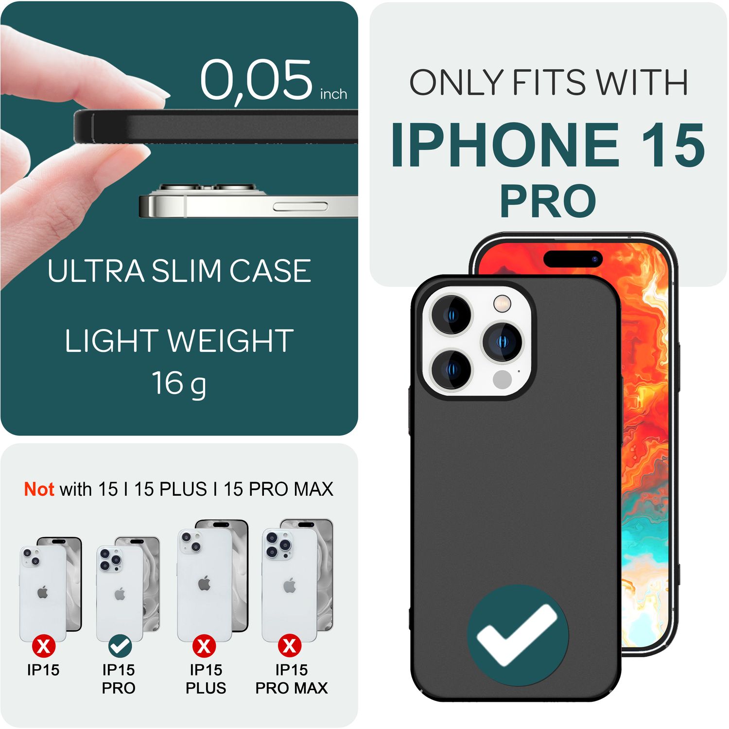 Dünne 0,5mm Hülle für iPhone 15 Pro Hard Case Ultra Slim Handyhülle Schutzhülle Schwarz NALIA SlimFit Hülle