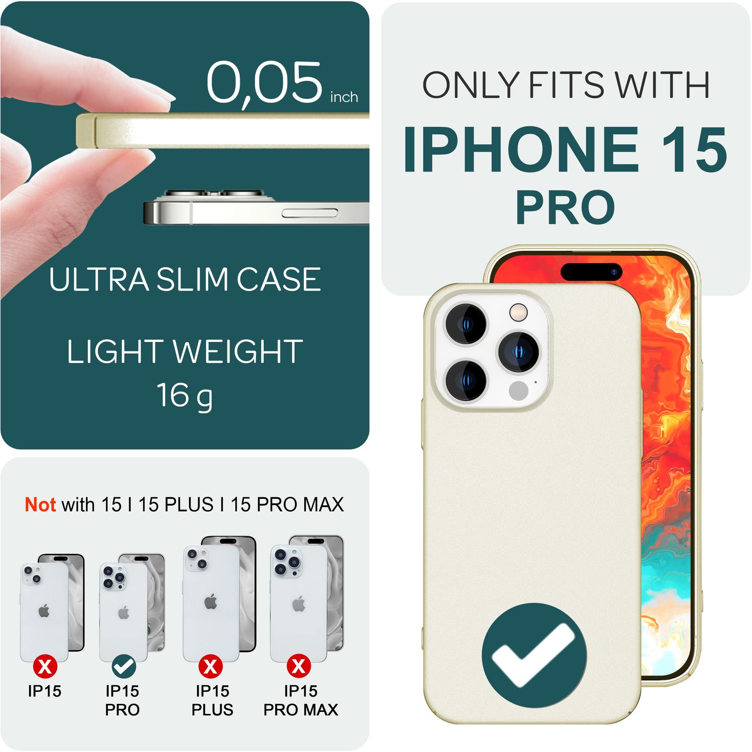 Dünne 0,5mm Hülle für iPhone 15 Pro Hard Case Ultra Slim Handyhülle Schutzhülle Creme Beige NALIA SlimFit Hülle