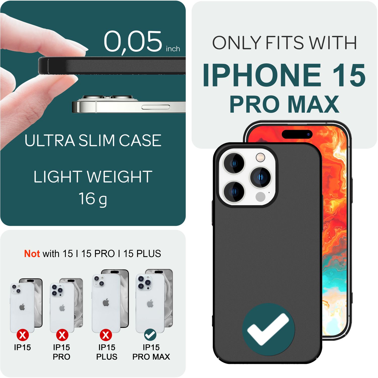 Dünne 0,5mm Hülle für iPhone 15 Pro Max Hard Case Ultra Slim Schutz Handyhülle Schwarz NALIA SlimFit Hülle