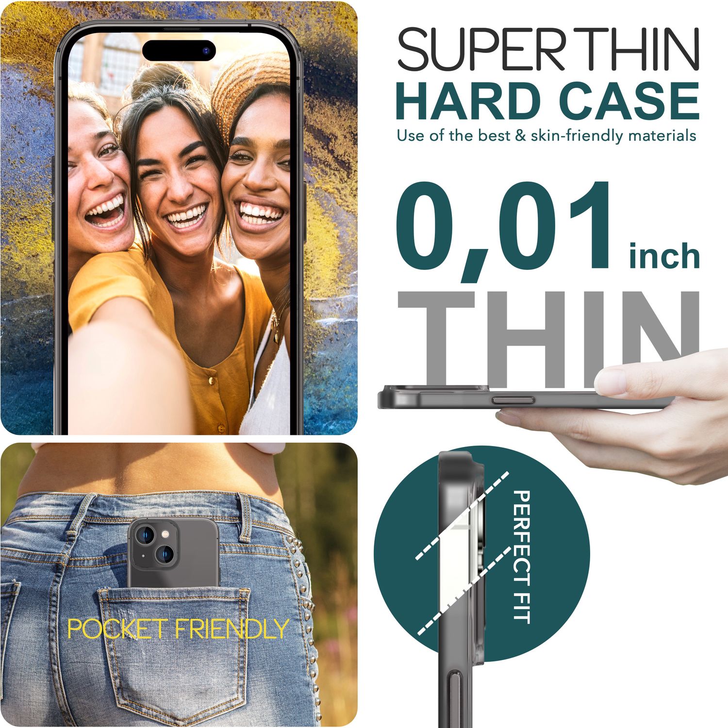 Ultra Dünne 0,3mm Hülle für iPhone 15 Plus Matt Slim Case Handyhülle Schutzhülle Schwarz NALIA SlimFit Hülle