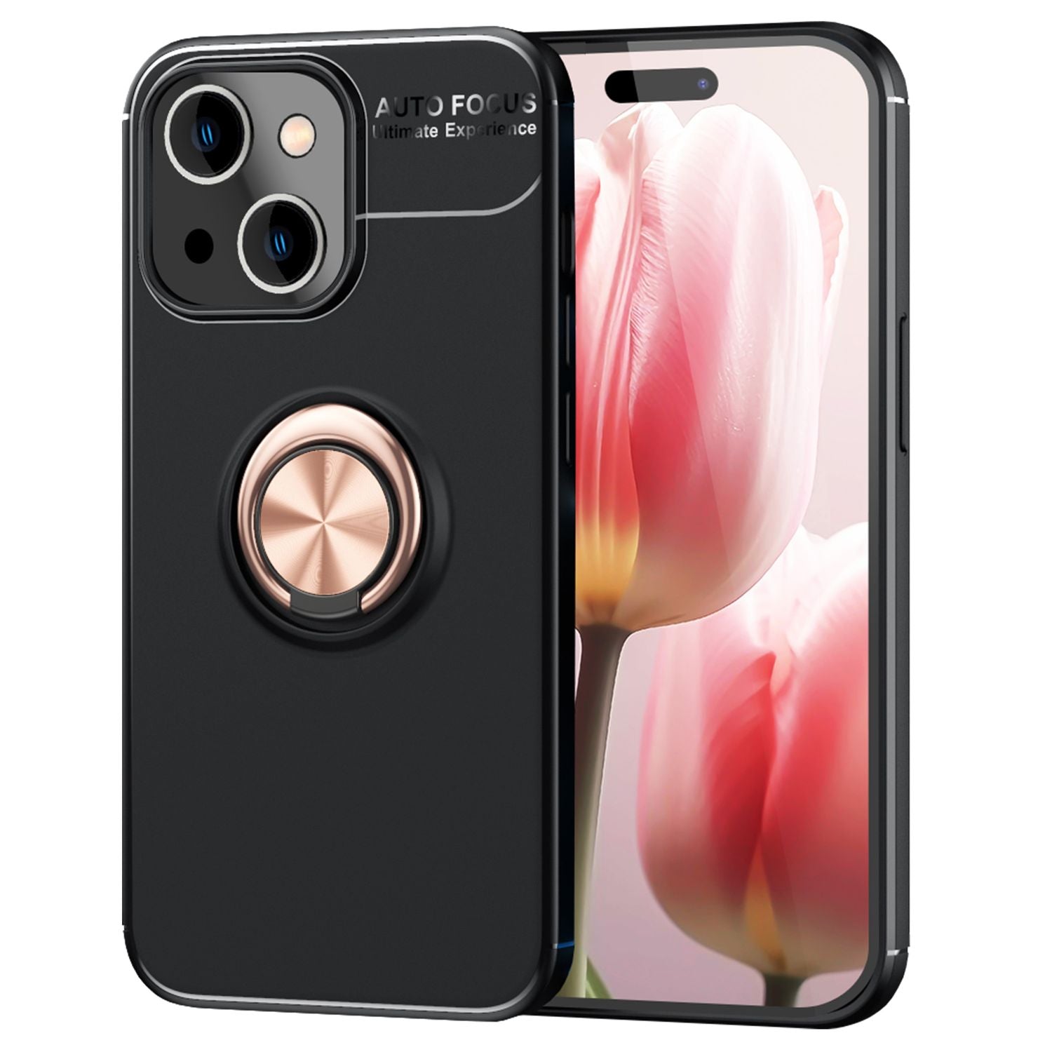 Hülle mit Ring für iPhone 15 Silikon Handyhülle Matt Case Schutz Cover Ringhülle Rose Gold NALIA Protective Hülle