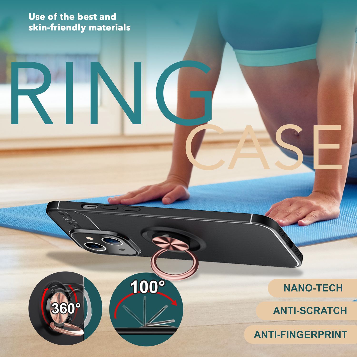Hülle mit Ring für iPhone 15 Silikon Handyhülle Matt Case Schutz Cover Ringhülle Rose Gold NALIA Protective Hülle