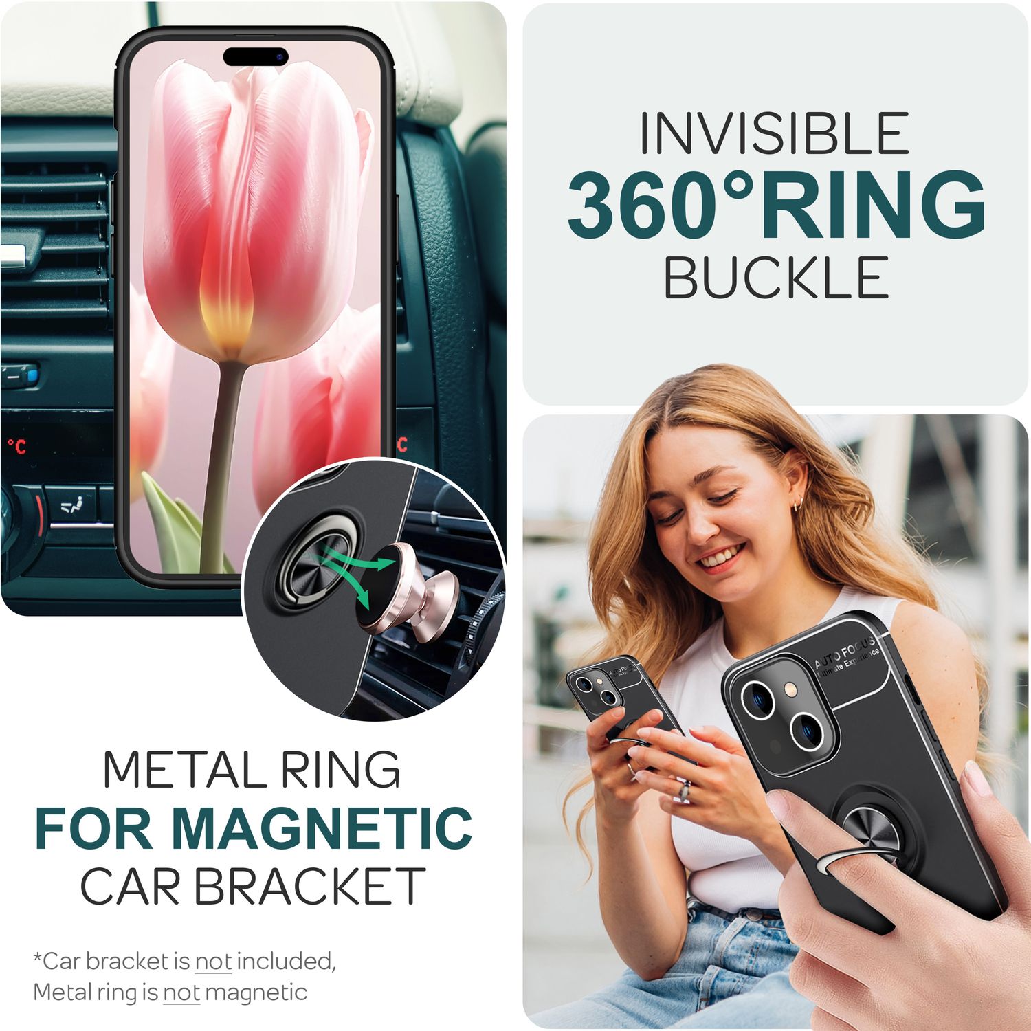 Hülle mit Ring für iPhone 15 Silikon Handyhülle Matt Case Schutz Cover Ringhülle Schwarz NALIA Protective Hülle